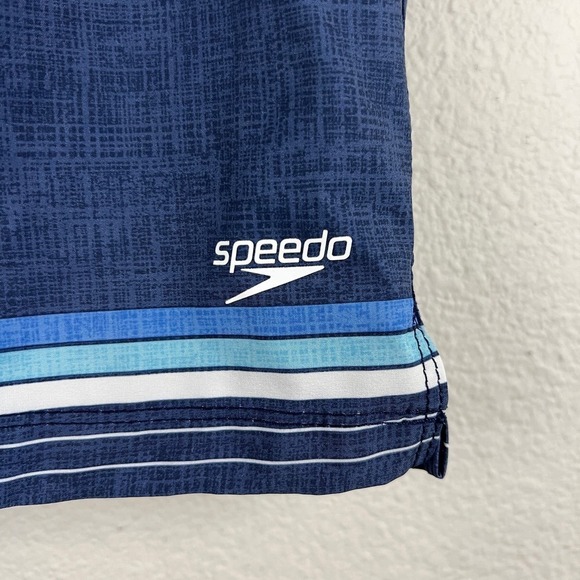 Speedo Tech Volley Men's Swim Trunks Shorts Peacoat Blue Stripe Size S - Picture 4 of 8
